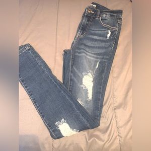 • Wax Jeans Dark Washed Ripped Jeans •